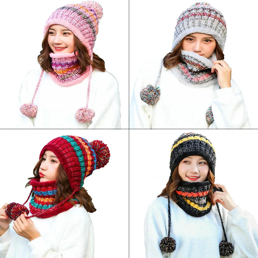 Зимняя вязаная шапка, женский шарф, шапки, маска, шапка, Теплые ...