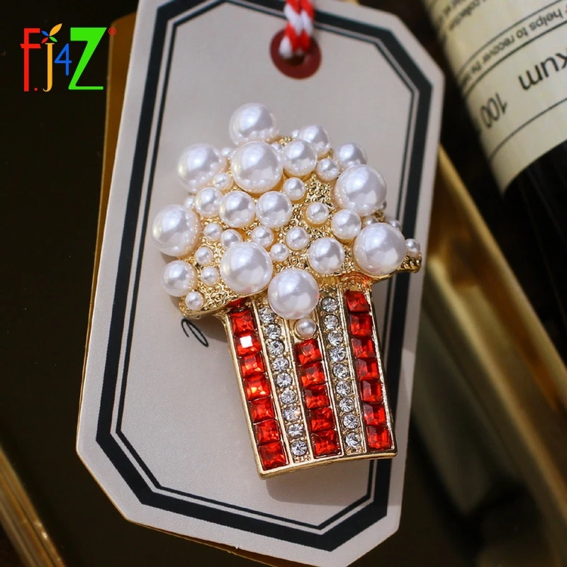 

F.J4Z New Luxury Popcorn Brooches Fashion Gorgeous Simulated Pearl Rhinestone Women Costume Pins Accessories Lindo Broches