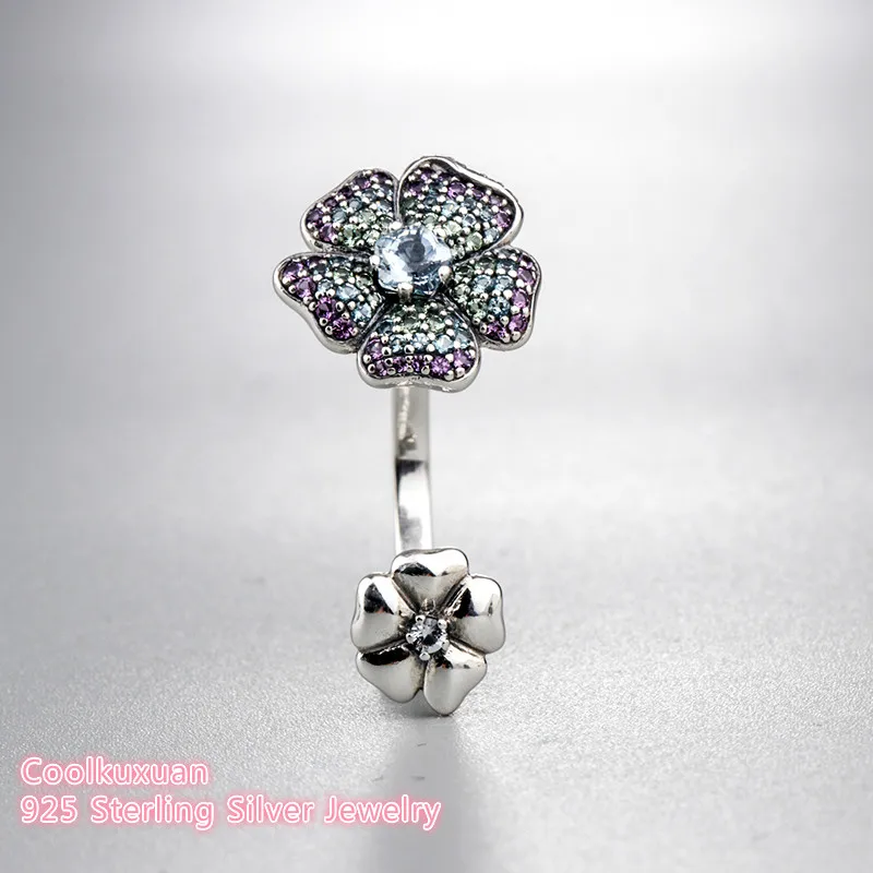 

2019 new Spring Original 100% 925 Sterling Silver Glorious Blooms Ring, Multi-Colored CZ Compatible with European brand Jewelry