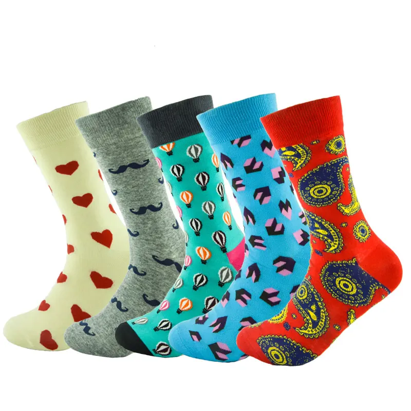 5 пар/лот, новые стильные хлопковые носки для мужчин, Harajuku tide dress, парные цветные подарочные носки на День святого Валентина, праздник - Цвет: Set.5