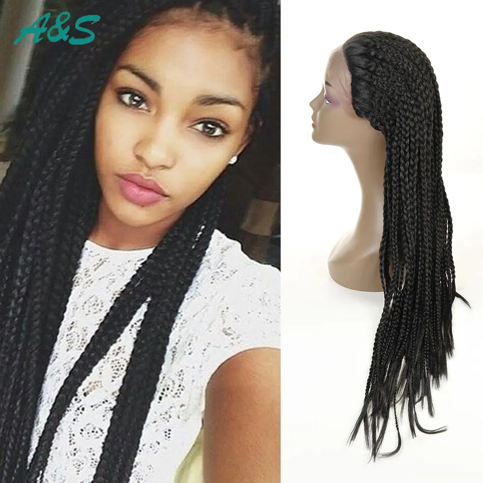 

Premium Overwatch Cosplay 3x Box Braids Synthetic Lace Front Wig Black Synthetic Braided Wigs Dreadlock Wig With Baby Hair 24
