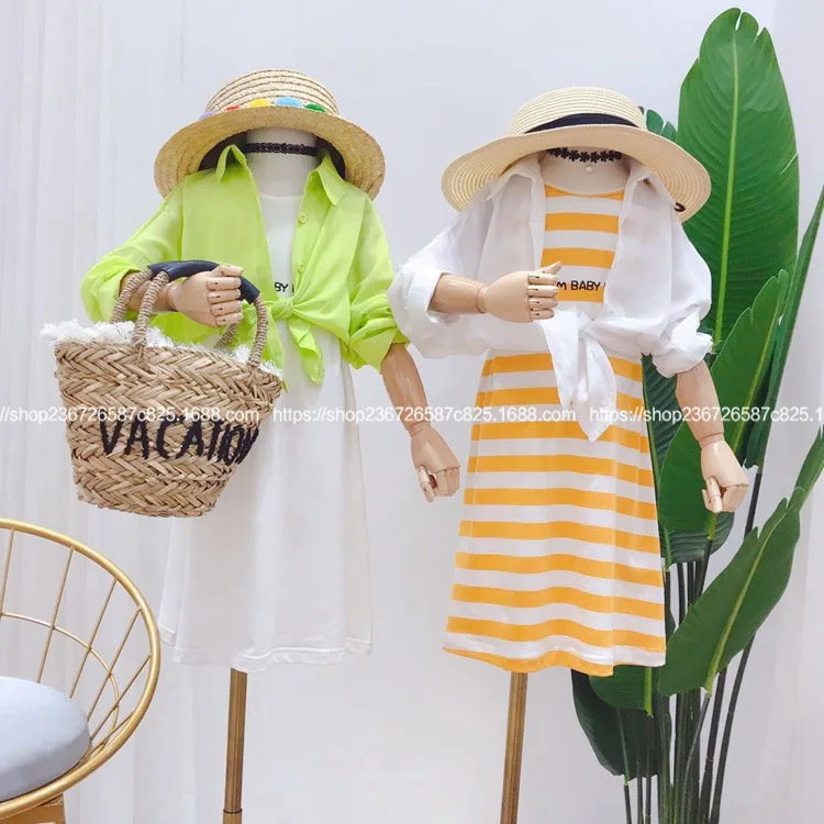 

Kids girls 2019 summer new Western style Korean Fan children camisole dress shirt sunscreen piece