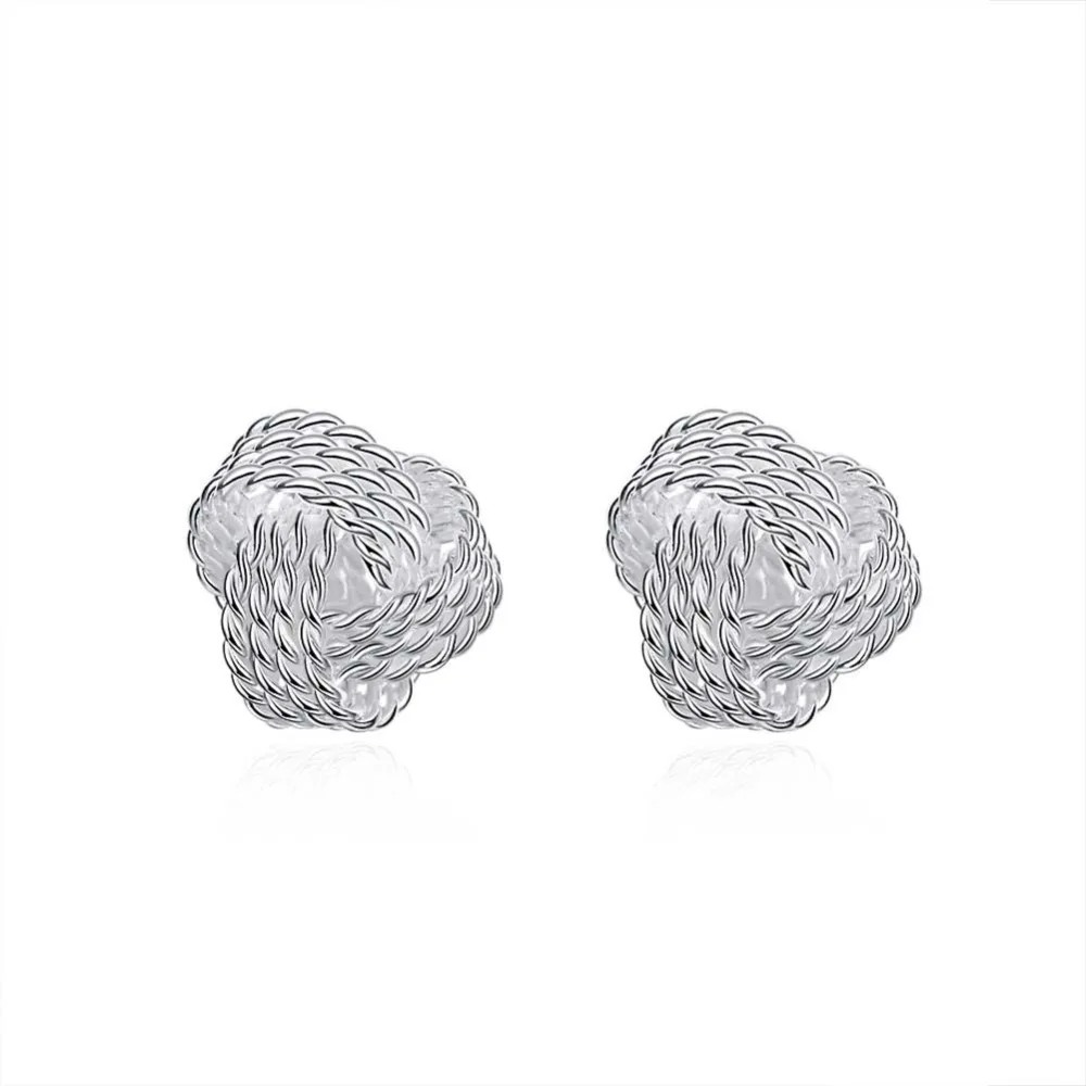 Cute New Fashion 925 Jewelry Silver Plated Tennis Net Web Stud Earings For Women Girl Summer Style Silver Ball Earring Ear Studs - Image 2