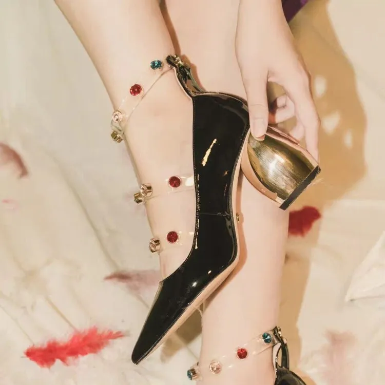 Cuir Talons Dos Femmes Au En Verni Couleur Rivets Embelli Glissière Femme Métal De Transparent Pvc Chic Chaussures As Pic as Pic Hauts À Pompes qxAwa4EU