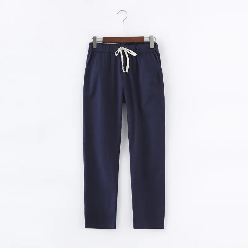 Летние штаны на шнуровке, женские спортивные штаны, Pantalon Femme, яркие цвета, хлопковые льняные штаны-шаровары, повседневные женские брюки размера плюс, C5212 - Цвет: dark blue