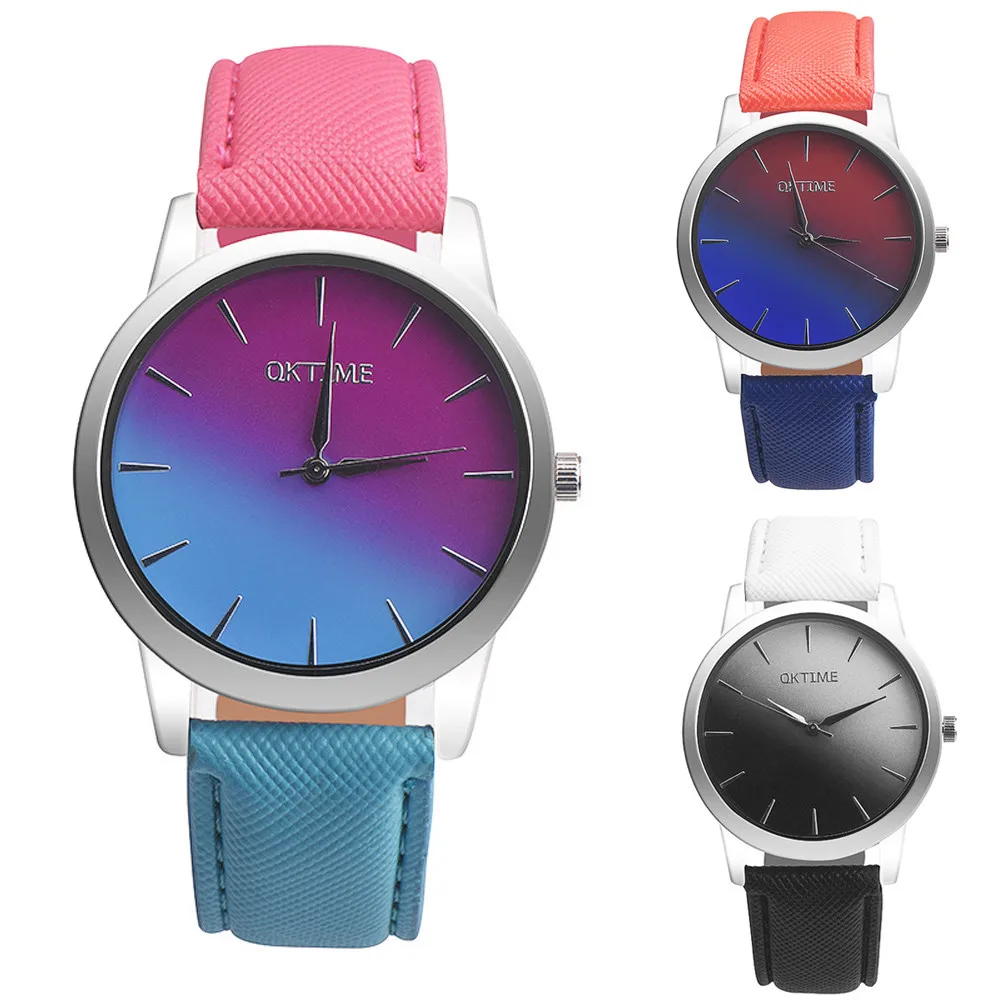 

Lovers watch ladies top brand new arrival fashion simple watch Retro Rainbow Design Leather Band Quartz women Wrist Watch 30y