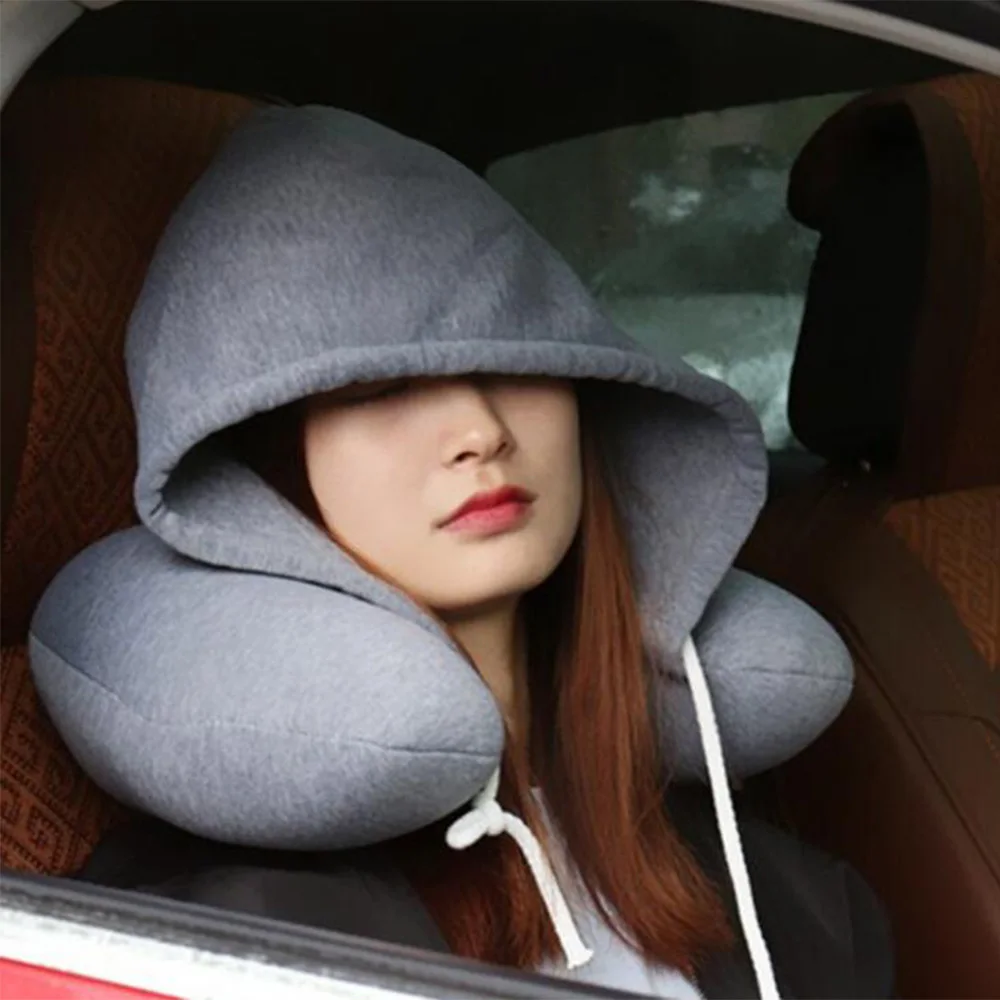 

New Sleep Support Hooded U-shaped Pillow Neck Pillow Office Nap Micro-cervical Pillow On Car Airplane Travel