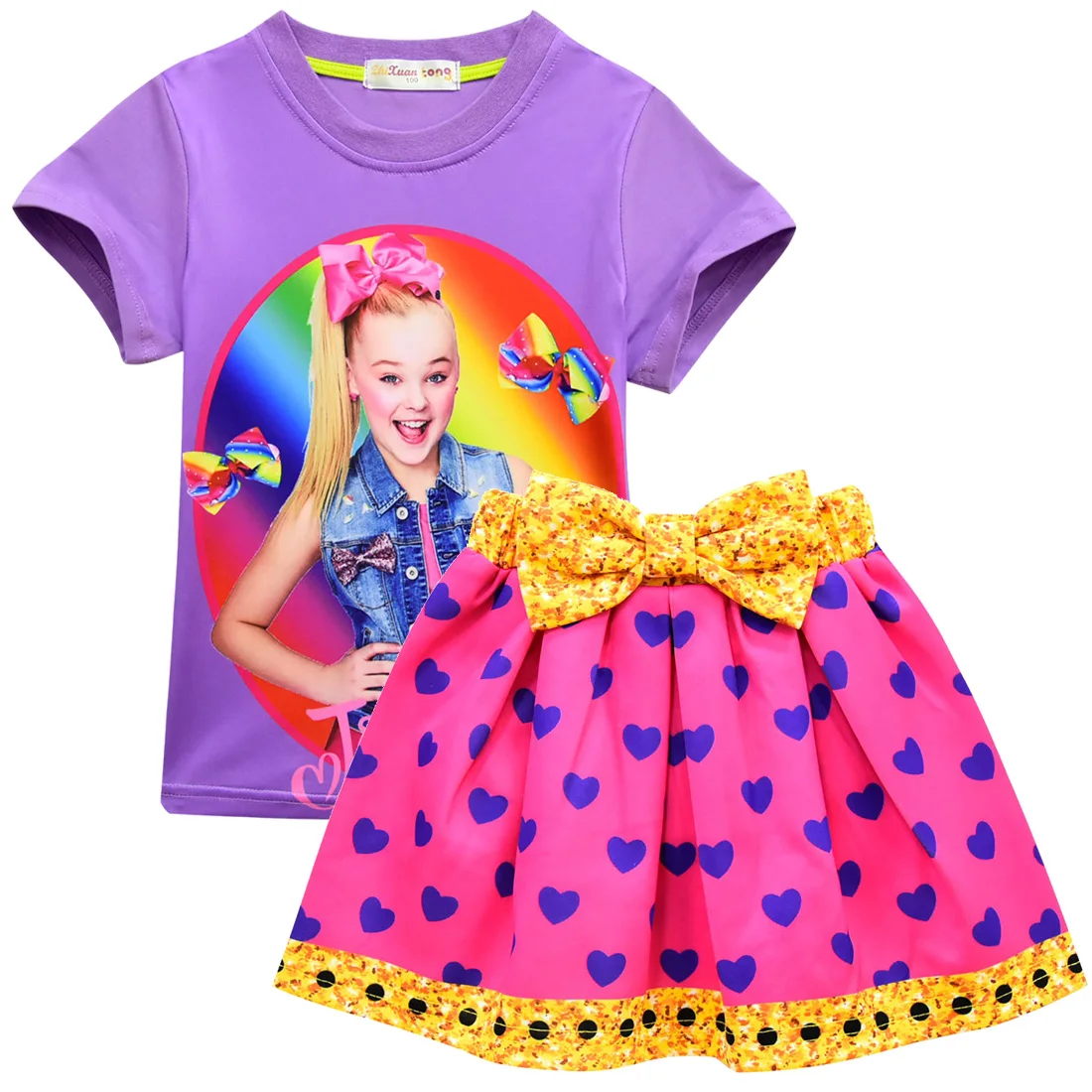 Летние комплекты одежды для девочек; Модная хлопковая футболка с короткими рукавами и принтом и короткая юбка; Одежда для девочек; спортивные костюмы; Детские вечерние костюмы