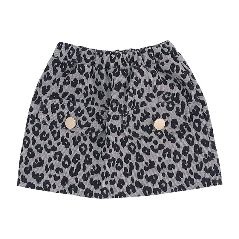 Детские юбки для девочек Летняя коллекция года, новая короткая юбка для девочек Корейская Милая юбка с леопардовым принтом и металлической пуговицей для малышей - Цвет: Серый
