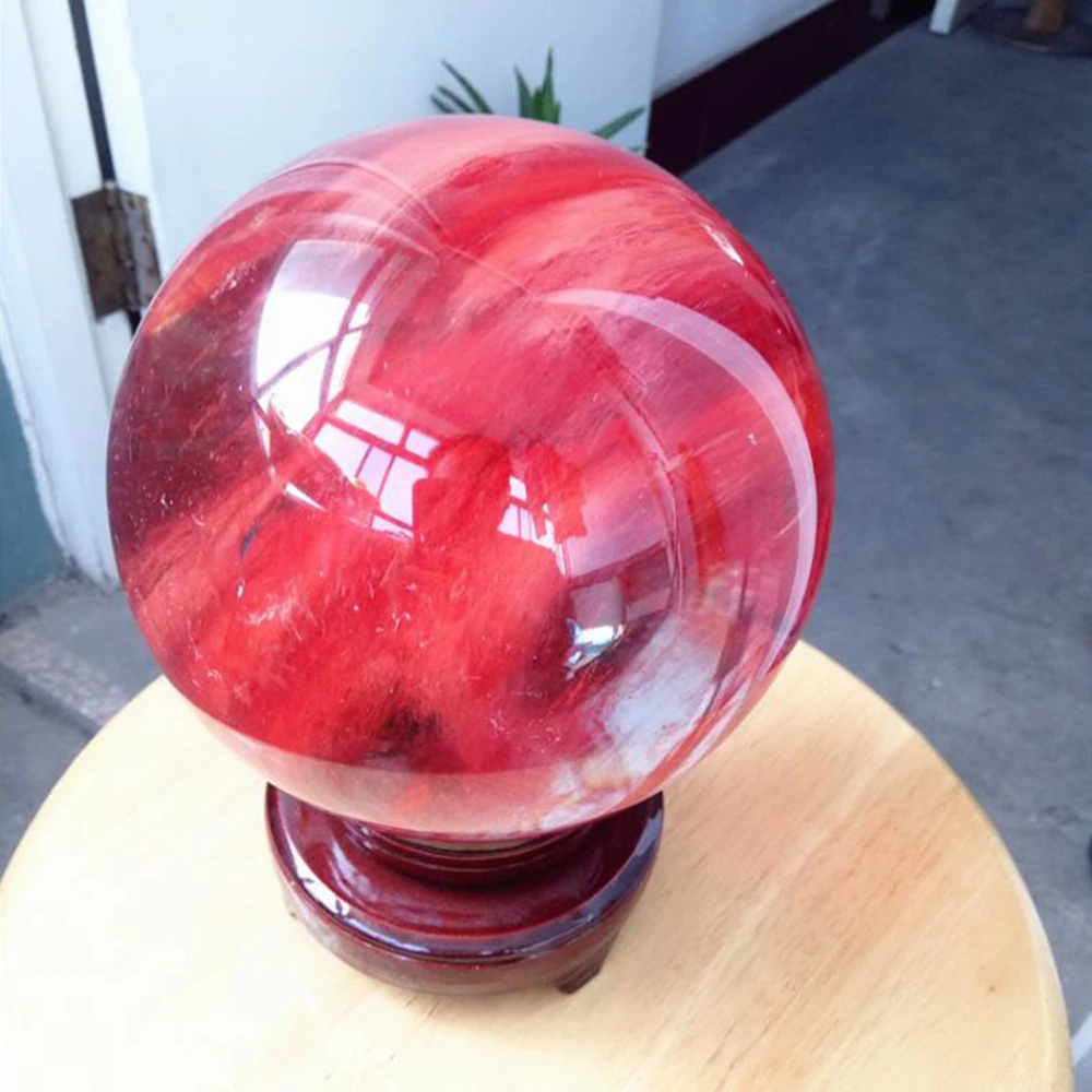 Красный плавильный кварцевый хрустальный шар рейки кварц для лечения Сфера Wicca Cristaux мяч фэншуй, украшение интерьера деревянная подставка