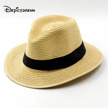 

2019 women's summer beach hat Natural papyrus Leisure Jazz Men and women sweethearts straw hat Male Men Caps Two Size