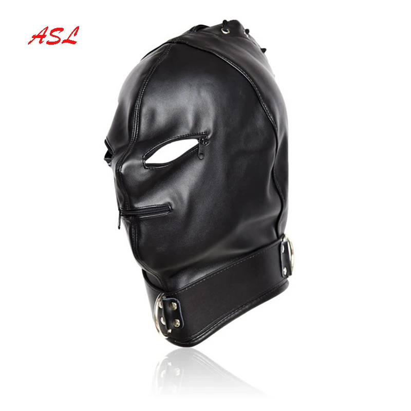 Soft Pu Leather Leather Zipper Fetish Mask Slave Restraint Open Mouth Eye Game
