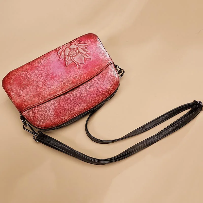 

Chinese Style Shoulder Bag Genuine Leather Top Leather Zipper Flap Crossbody / Messenger Bags Women Party Noble Clutch Purse