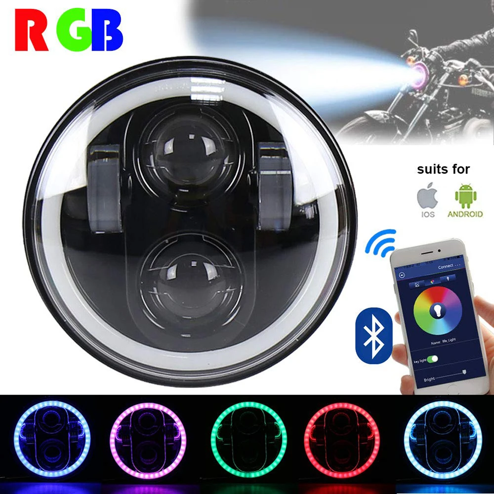 

Motorcycle Headlight Bluetooth Control Multi-color Headlamp For Harley Davidson Dyna Sportster 883 72 48 h4 40w 12V 1 pcs
