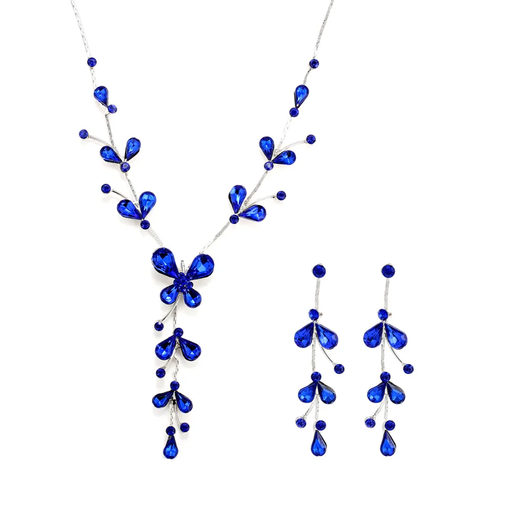 

Fashion Wedding Bridal Crystal Jewelry Set Colorful Rhinestone Necklace Earrings Silver Jewelry Sets african beads jewelry set