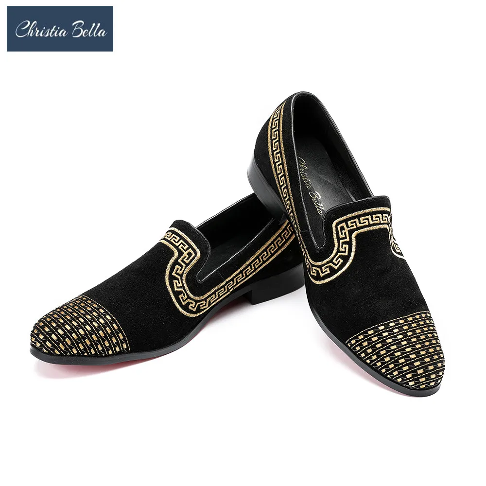 

Christia Bella Summer Style Men Velvet Loafers Party Shoes Europe Gold Line Embroidered Genuine Leather Driving Moccasins Shoes
