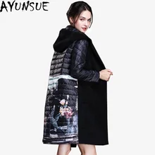 AYUNSUE Новая осень зима стеганая куртка для женщин Длинная ветровка с капюшоном печать лоскутное базовые Топы Abrigos Mujer LX1286