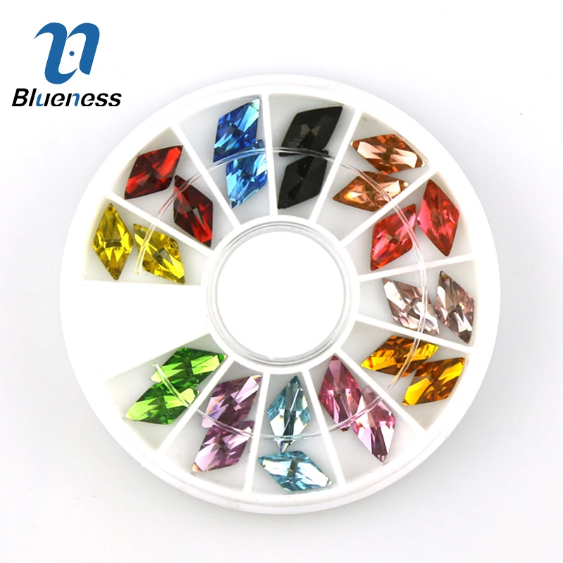 

Blueness 12 Color 24Pcs Acrylic 3D Nail Art Decorations Long Rhombus DIY Glitter Rhinestones Nail Studs Tools ZP104