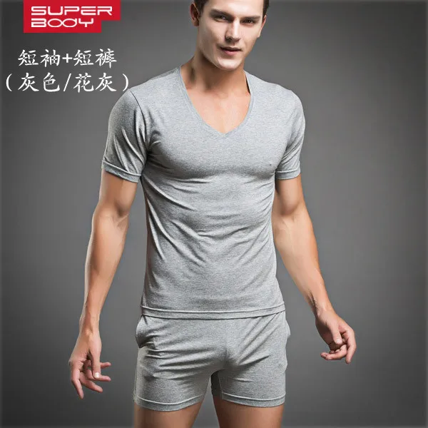 dPois Hombre Ropa Interior Conjunto Bodis de Algodón 100% Camiseta de Manga Larga para Hombre Color Sólido Ropa de Dormir Bodysuit Fitness 