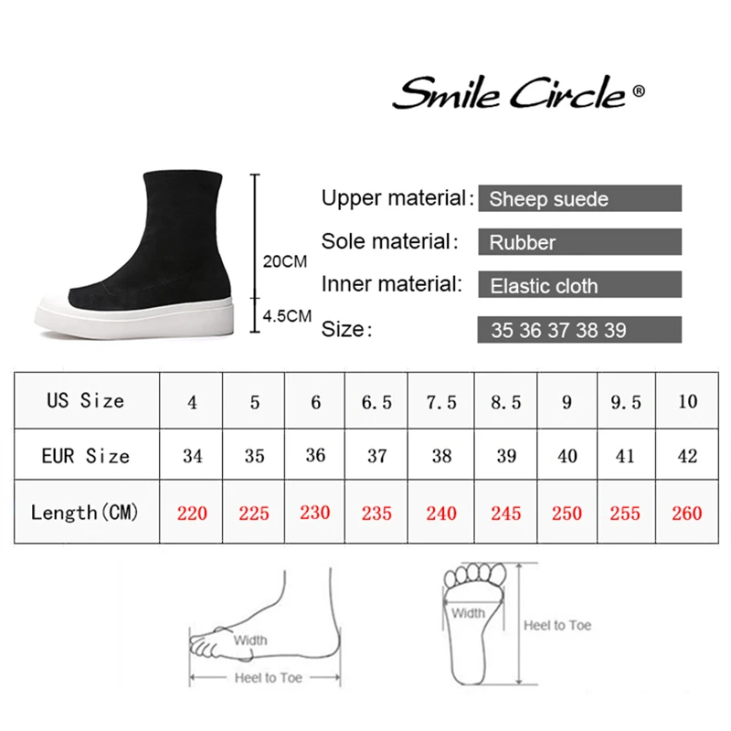 Smile Circle High-quality women Elastic boots Women Suede Leather Booties Flat Platform Casual shoes Women boots