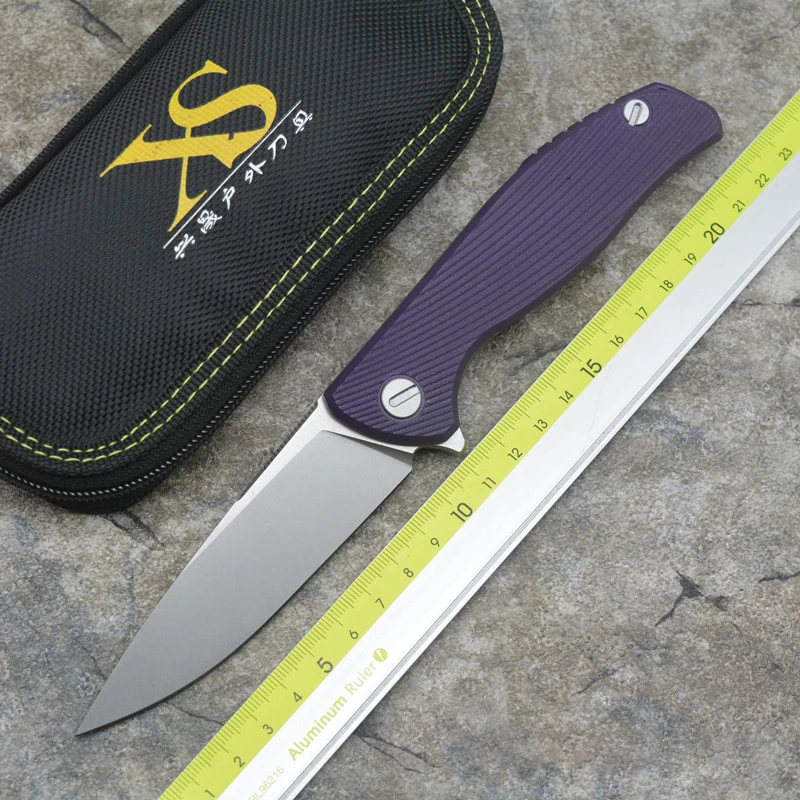 XS -HATI F95 Bearing Folding Folding Knife D2 Blade G10 + TC4 Titanium Alloy Handle Outdoor Hunting Camping Pocket EDC Tools