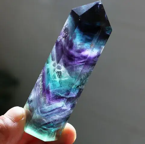 top natural purple and green fluorite quartz crystal point