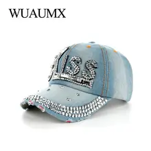 Wuaumx Повседневная бейсбольная кепка со стразами ручной работы для женщин и девочек, бейсболка с надписью KISS, джинсовая кепка с козырьком, Регулируемая Кепка для женщин