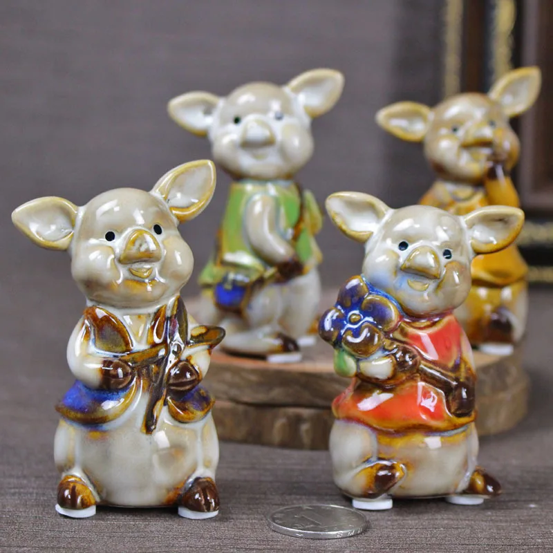 4pcs Cute Pig Ceramic Home Decor Ornaments Figurines Crafts Lovely