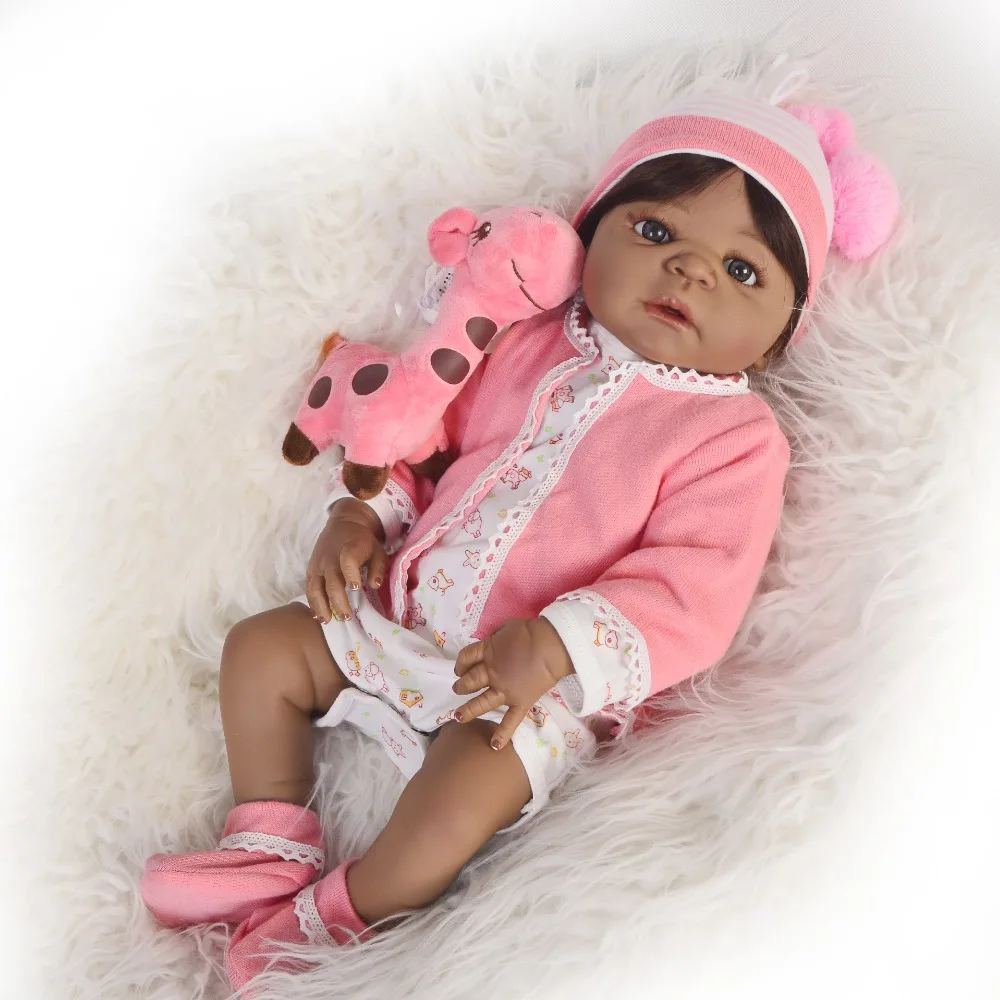 

Reborn baby Black dolls 23"57cm Simulation full Vinyl silicone reborn baby girl doll toys for Children bebe gift reborn boneca