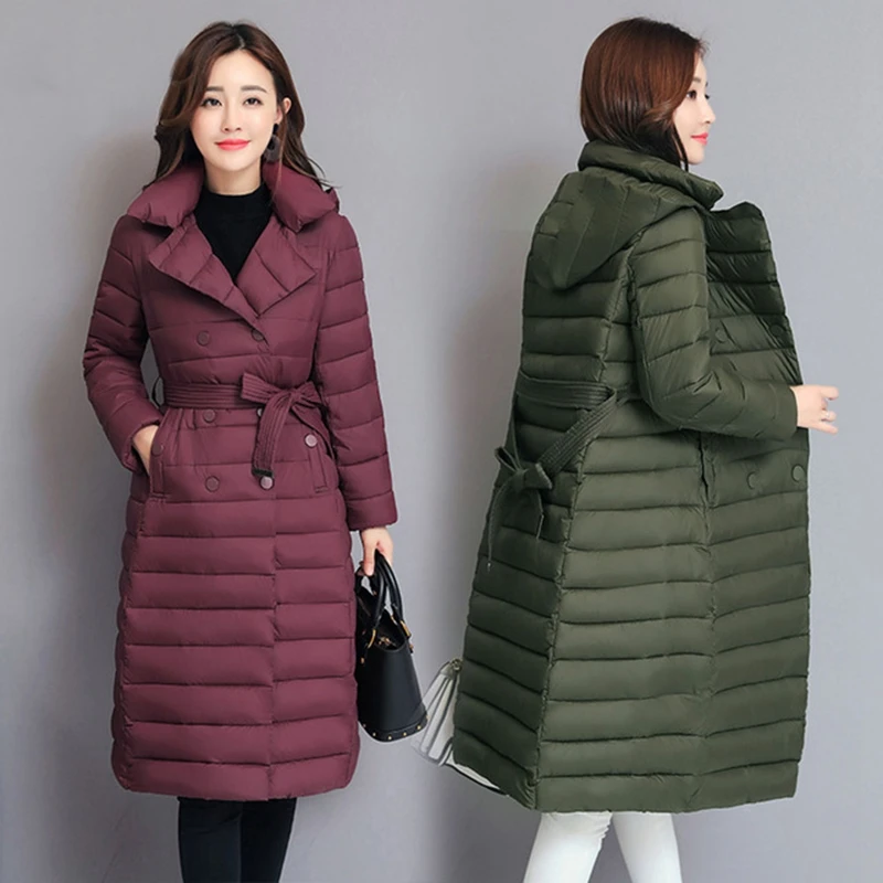 

2019 New LISYRHJH Women Parka Autumn Winter Coat Slim Belt Belt Jacket Long Hooded Outerwear Winter Jackets Female Coats