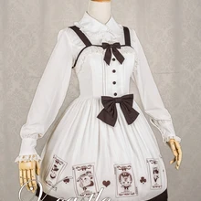 Очень милый сарафан Лолита с принтом кота для девочек, платье без рукавов с кружевной отделкой, с большим бантом на спине, один предмет, белый цвет