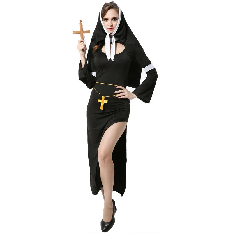 Sexy Adult Women's Halloween Costume Sexy Mother Superior Arabia Nun Costumes Fantasy Cosplay Costume Hoodie Nuns Costume Dress (2)