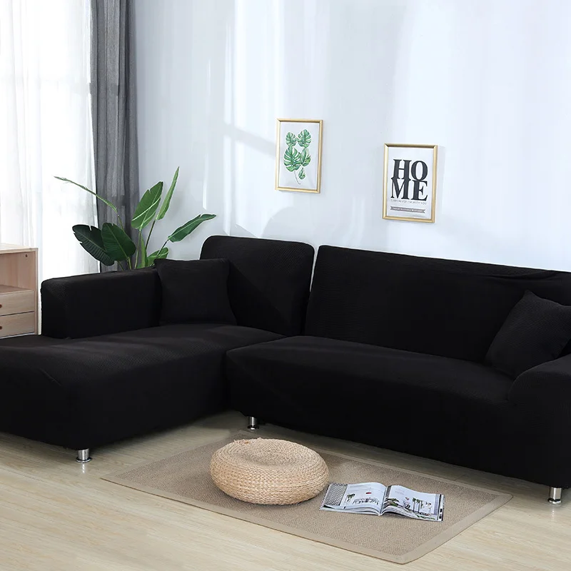 L форма чехлы для диванов секционные чехлы для диванов 2 шт стрейч диванов чехлы для диванов l-образной формы - Цвет: Black