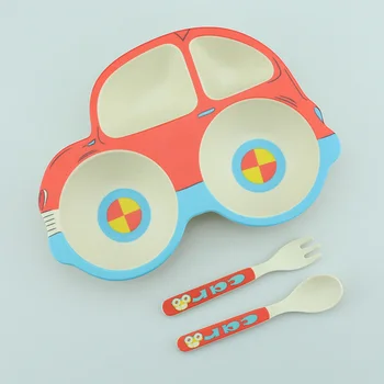 

Rosiky 3pcs/set bamboo fiber Dinnerware children car style plate baby tableware set cartoon dinner Tableware Christmas gift