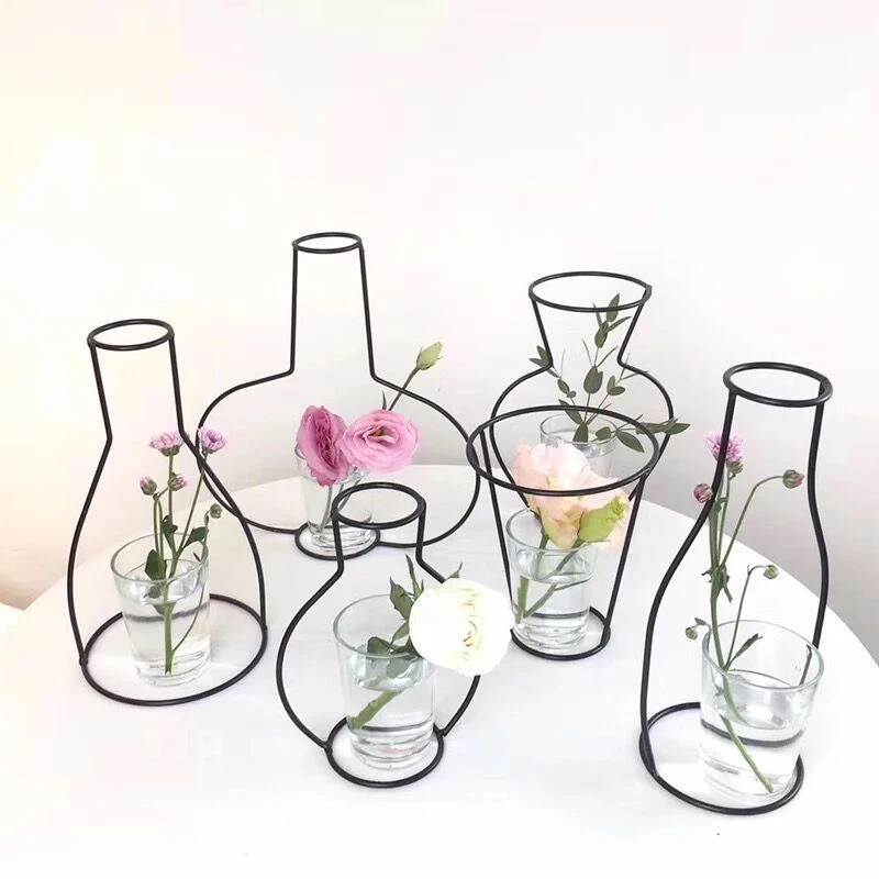 

Creative Iron Transparent Vase Abstract Black Lines Minimalist Abstract Iron Vase Dried Flower Vase Racks Creative Home Decor