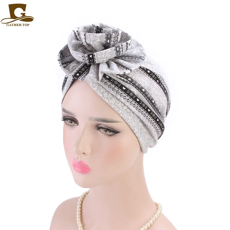 Новая мода Элегантный 3D тюрбан с цветком для женщин Рак шапочка при химиотерапии шапки мусульманские турбанты вечерние хиджаб головные уборы аксессуары для волос