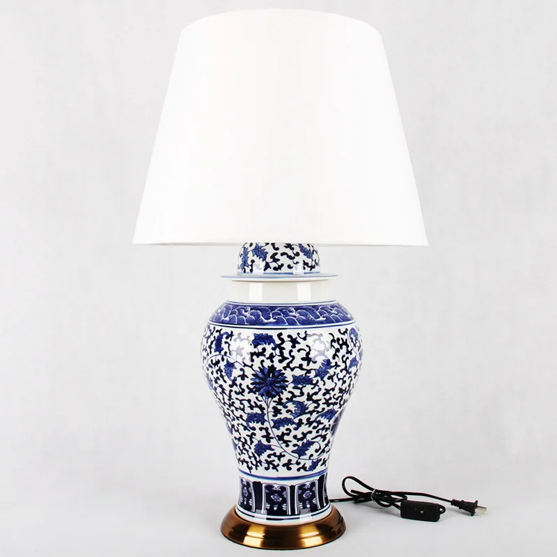 China Antique Living Room Study Retro Vintage Table Lamp Porcelain Ceramic Table Lamp wedding decoration table lamp vintage blue and white (1)