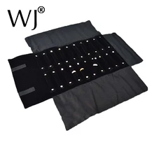 Портативный Кольца Розничная Организатор путешествия ювелирные изделия ролл сумка кольцо Jewellery Дисплей подставка держатель Вышивка Крестом Пакет хранения Перевозчик Черный бархат