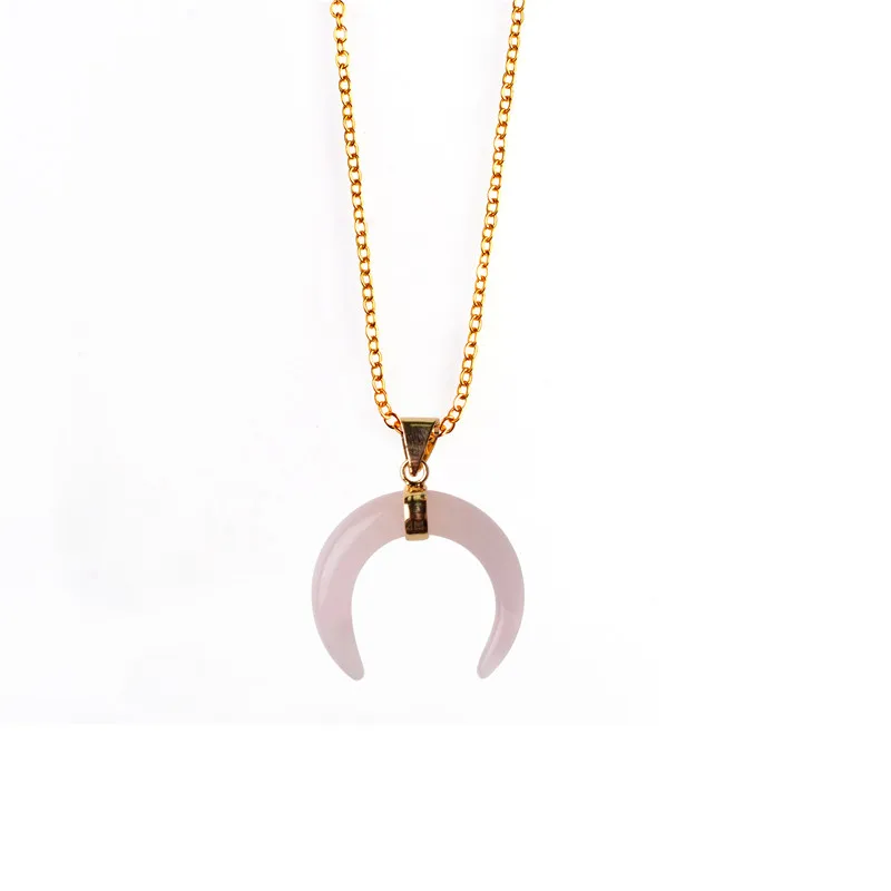 Reiki Healing Real Natural Stone Sailor Moon Collana Color Oro Crescent Quartz Opal Black Onyx Horn Collane Gioielli Vintage