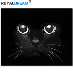ROYALDREAM Черный кот DIY живопись по номерам полотно ручной работы; рисунок DIY картина маслом для гостиная стены книги искусству домашний декор