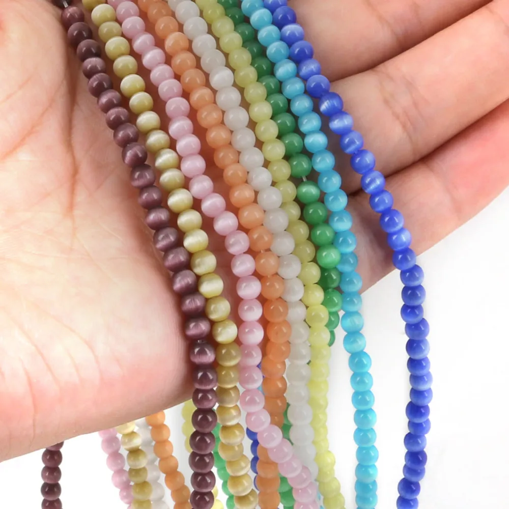

High Quality 4/6/8mm 5AAA+ Round String Opal Loose Spacer Bead Natural Glass Cat Eye Beads For Jewelry Finding Necklace Bracelet