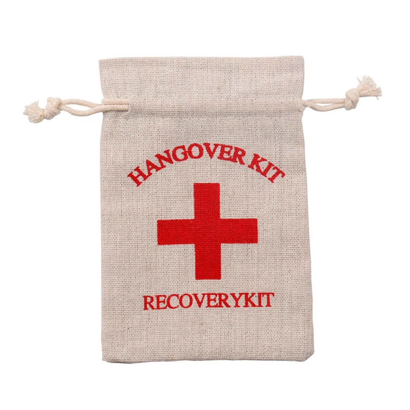 2019 new  10PCS Hangover Recovery Kit Hen Party Favors Cotton Linen First Aid Rustic Bag