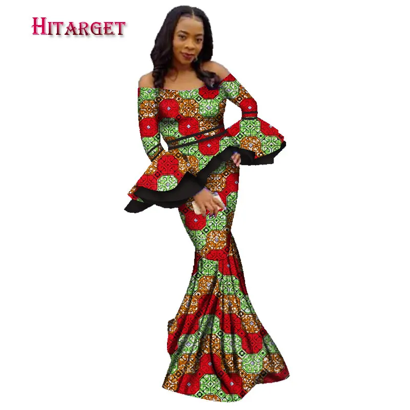 Африканская юбка наборы для Женщин Дашики Базен Riche пэчворк 2 шт наборы Цветок оборки африканская традиционная одежда WY2351