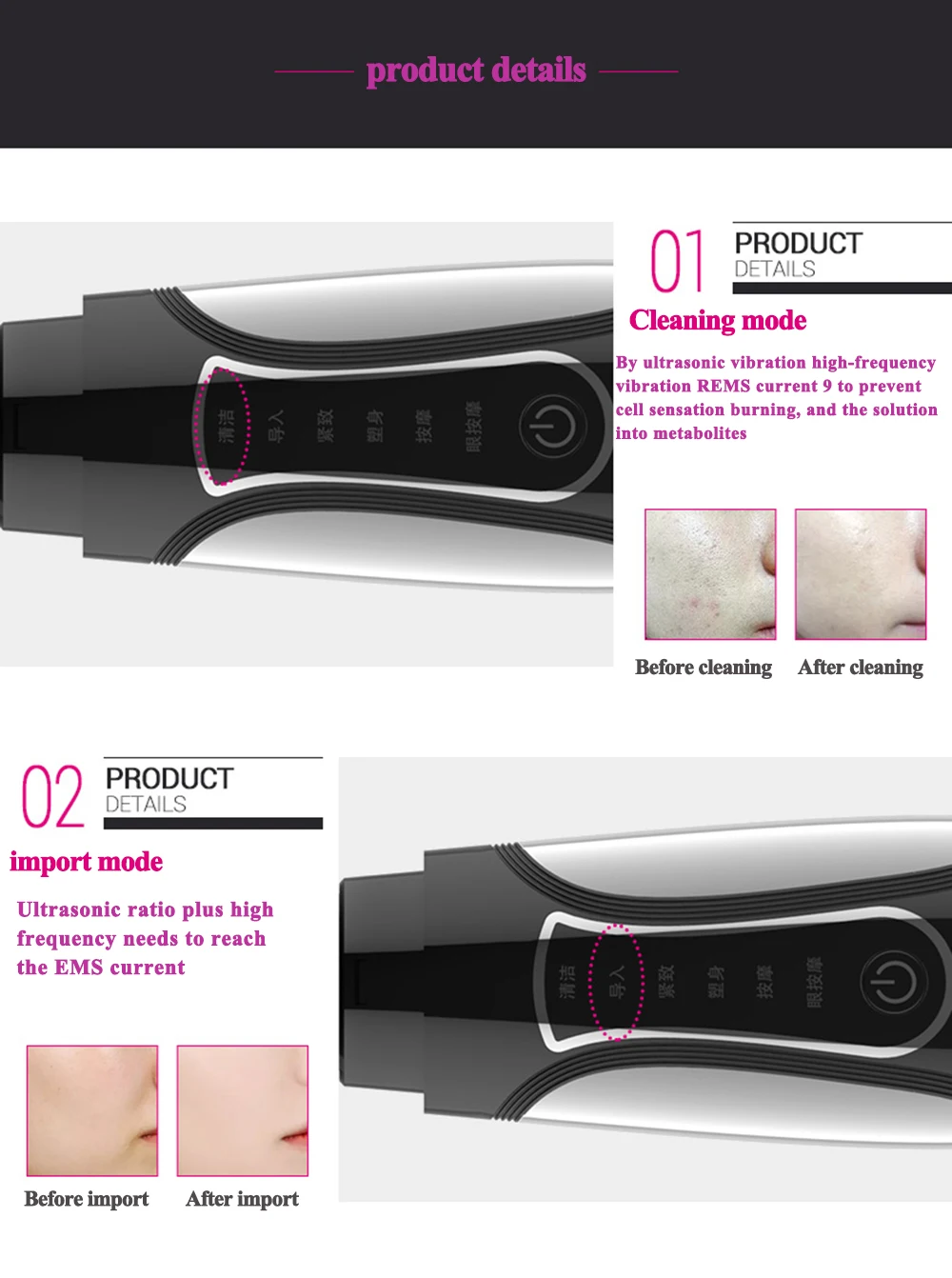 Ultra-sônico do Purificador da Pele do Íon Remoção do Cravo Máquina da Pele Galvânico Microcurrent Facial Whiting Face Lift Tonificação Spa 19 Utensílios de cuidado facial