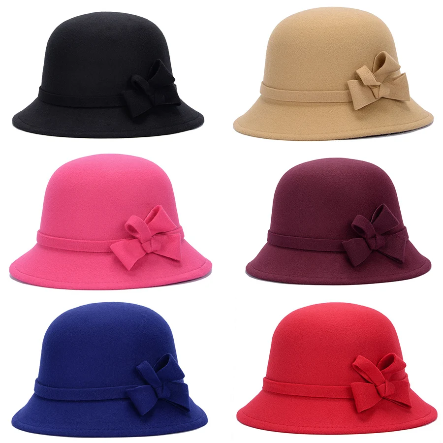 [Liuweishun] Для женщин фетровая шляпа, Цвет церкви hat Обувь для девочек Теплые Шапки флоппи Cloche Дамы ведро hat кепки для женщин
