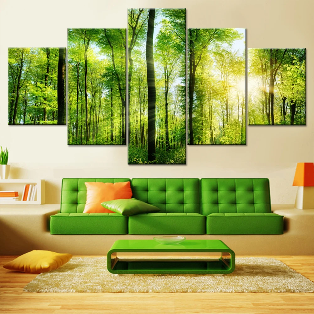 

Modern HD Printed Pictures Living Room Canvas Sunshine Green Forest Landscape Painting Modular Trees Poster Wall Art Home Decor