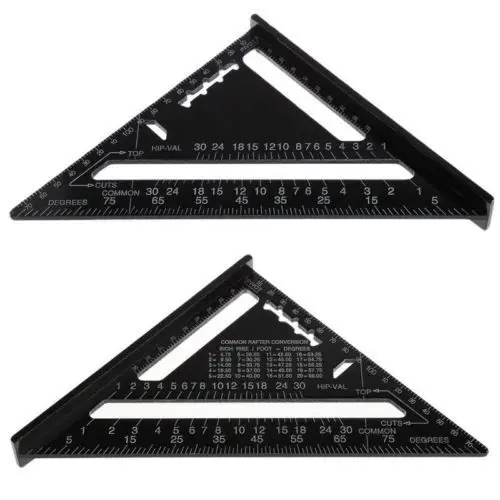 

77"/185mm Triangle Ruler Measuring Tool Black Aluminum Alloy Square Layout Guide Construction Carpenter