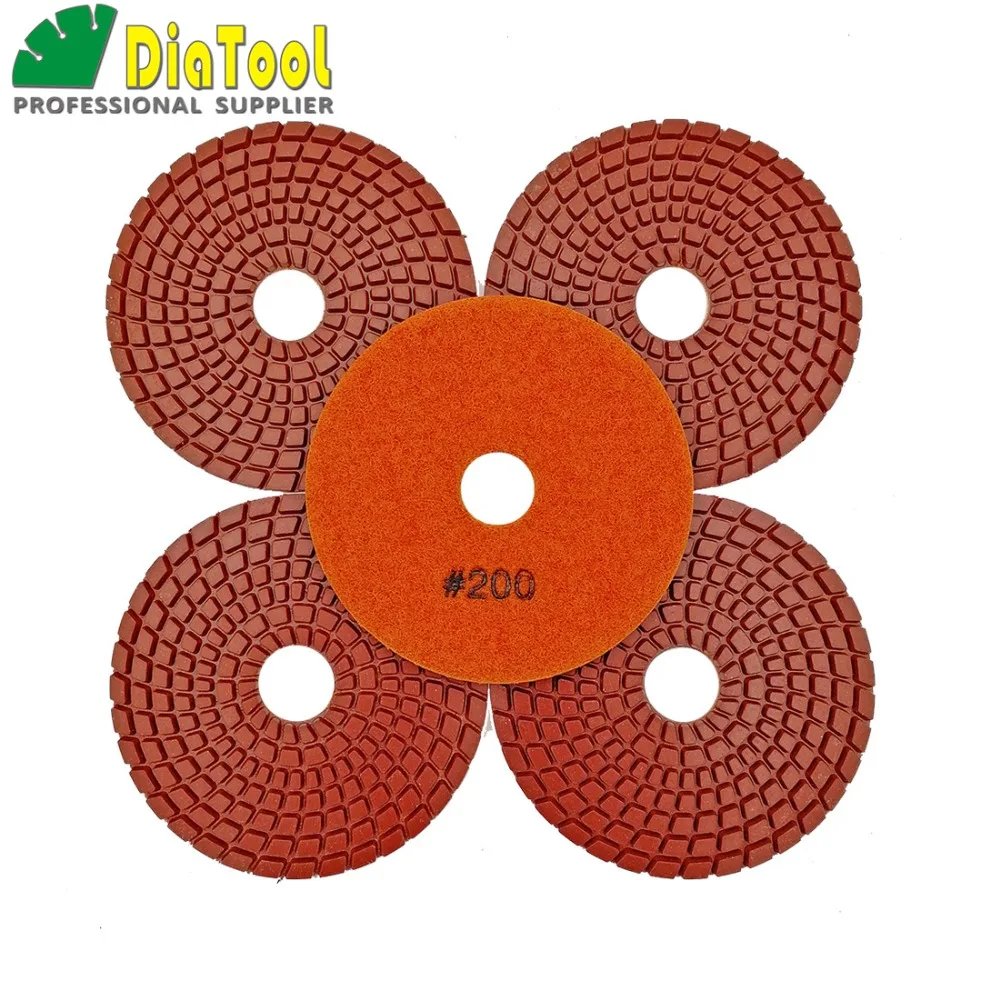 DIAOOL 5pcs 4&quot #200 Spiral turbo type Diamond Flexible wet polishing pads for stone ceramic Sanding discs Premium quality 100mm |