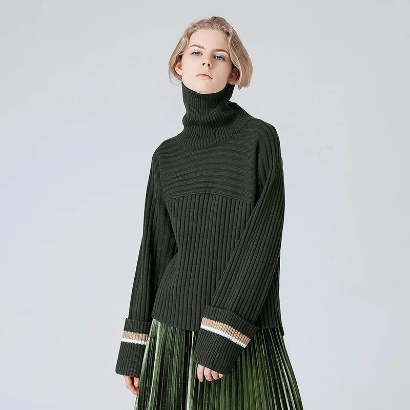 Toyouth Свитеры для женщин осень г. Для женщин Винтаж контраст Цвет модная свободная водолазка трикотажный пуловер свитер