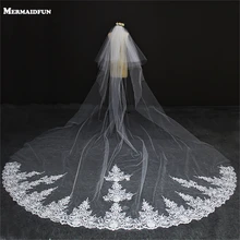 Новинка года кружево край два слоя Длинные свадебная Фата с расческой 4 м 2 т красивые свадебные Вуаль свадебная фата